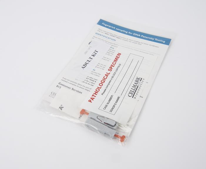 Adult fingerprick sampling kit for DNA paternity testing from