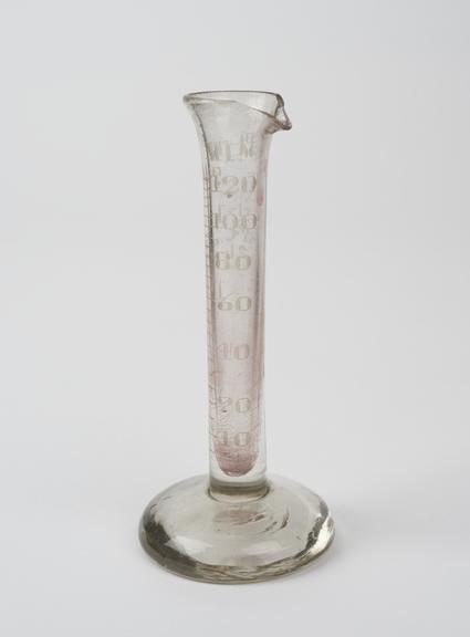 Glass measuring cylinder, English, 19th century