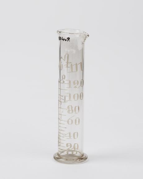 Glass measuring cylinder, English, 19th century