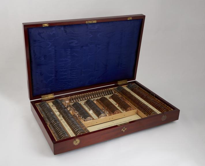 Trial case, wooden, containing 235 trial lenses