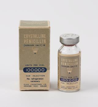 Empty bottle that contained Crystalline penicillin (sodium salt)