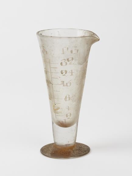 Clear glass measuring cylinder, conical, with circular base