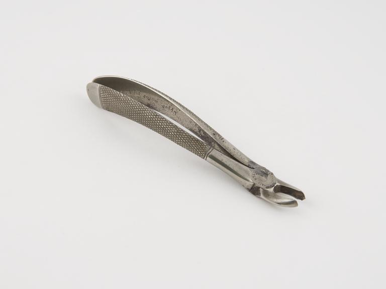 Dental forceps, for right upper molars, nickel-plated steel