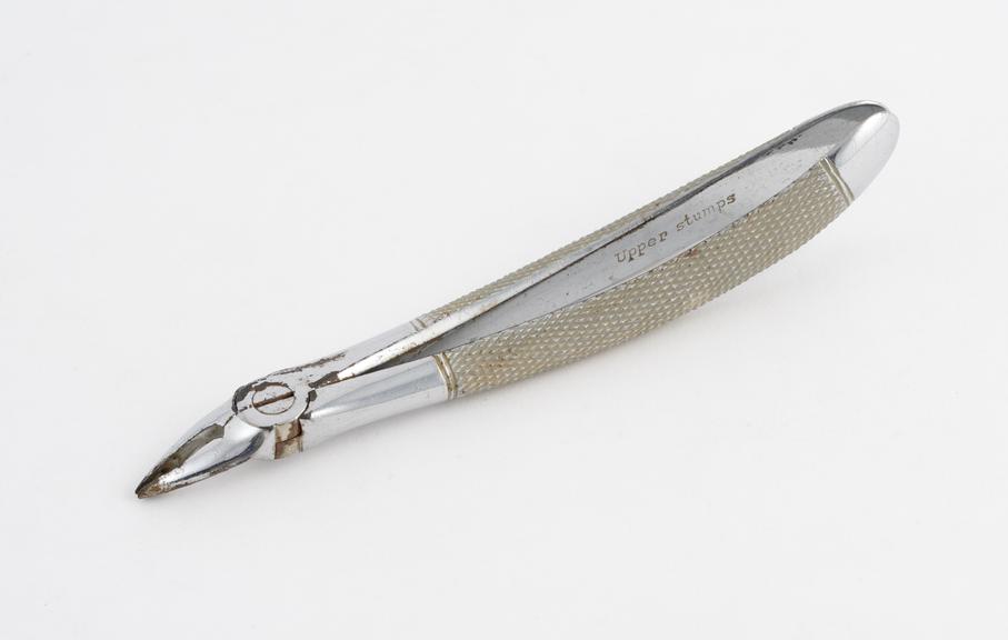 Dental forceps, for upper roots, chrome plated steel