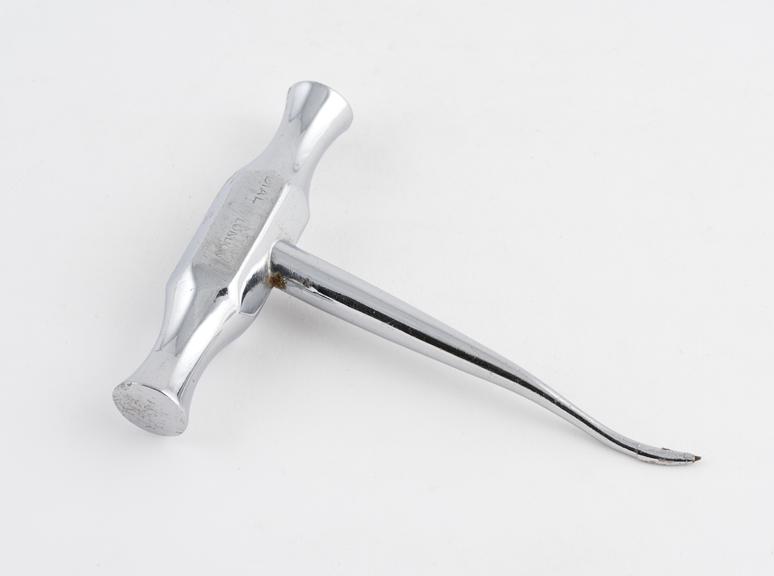 Dental elevator, angled shaft, right hand, chrome plated steel