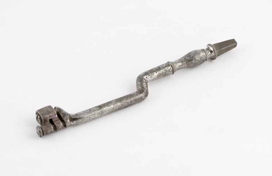 Dental key, shaft only, double bend, steel, English, 1820-1865