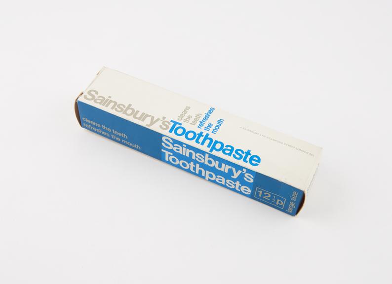 Box for Sainsbury's toothpaste, empty, English, 1974-1980