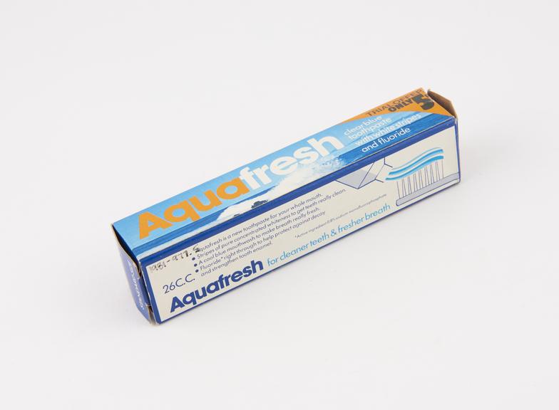 Boxed tube of Aquafresh' toothpaste, unused