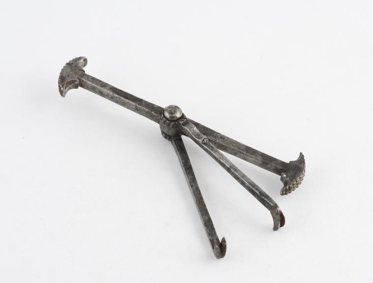 Dental pelican, double ended, steel, two claws, Italy, 1651-1800