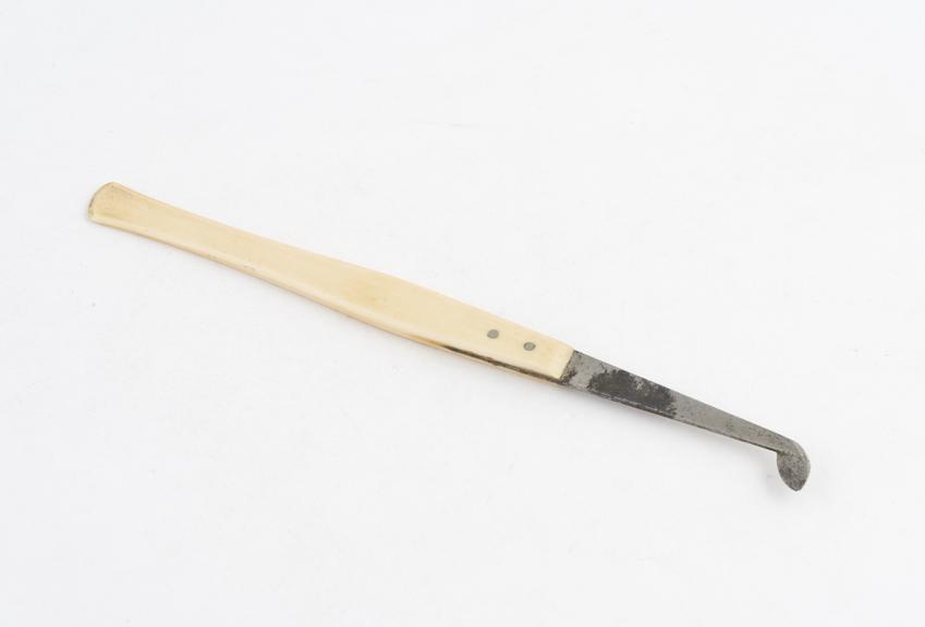 Gum lancet, steel with ivory handle, by Weedon, England