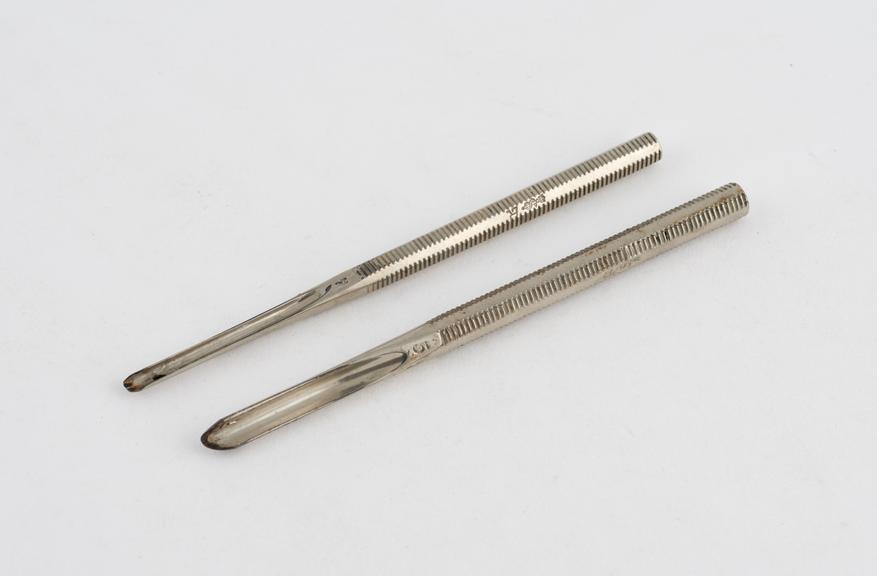 2 dental bone chisels, nickel plated steel, nos