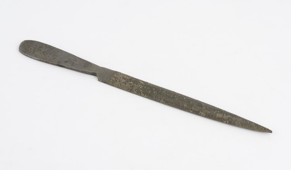 Half-round stubs file, extra rough, steel, English, 1930-1965