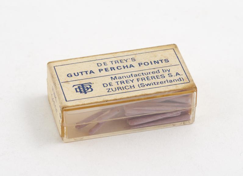 Box of gutta-percha points, large size, by De Trey, Switzerland