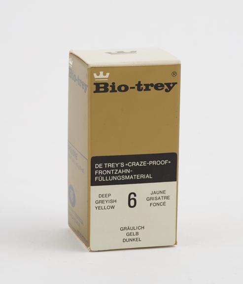 Boxed bottle of Bio-trey' silicate cement powder, by de Trey