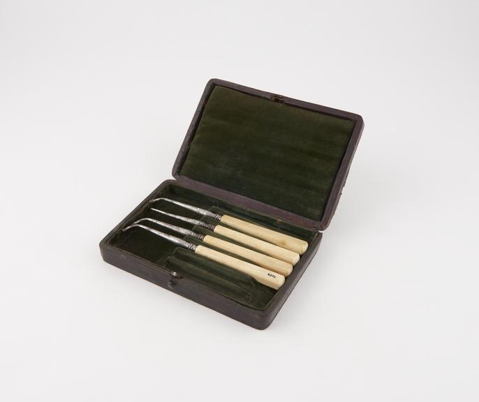 Dental stopper set in rectangular leather covered case