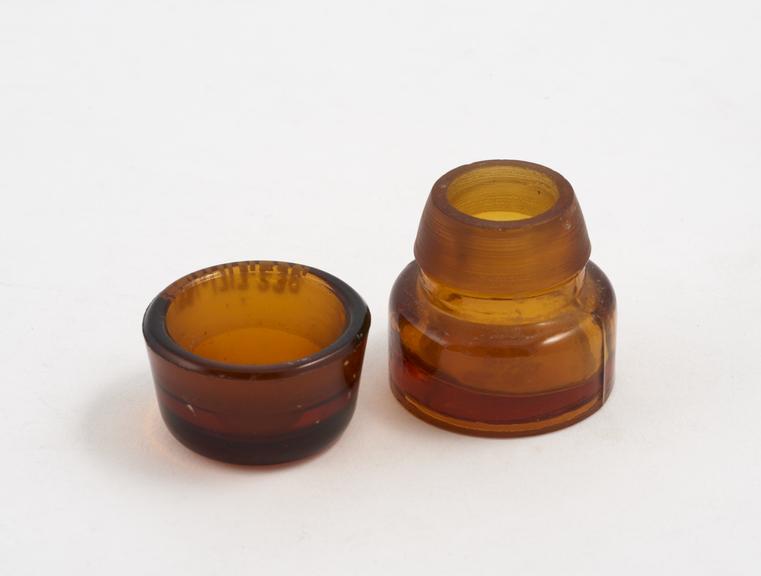 Lidded pot, brown glass, Europe, 1930-1965