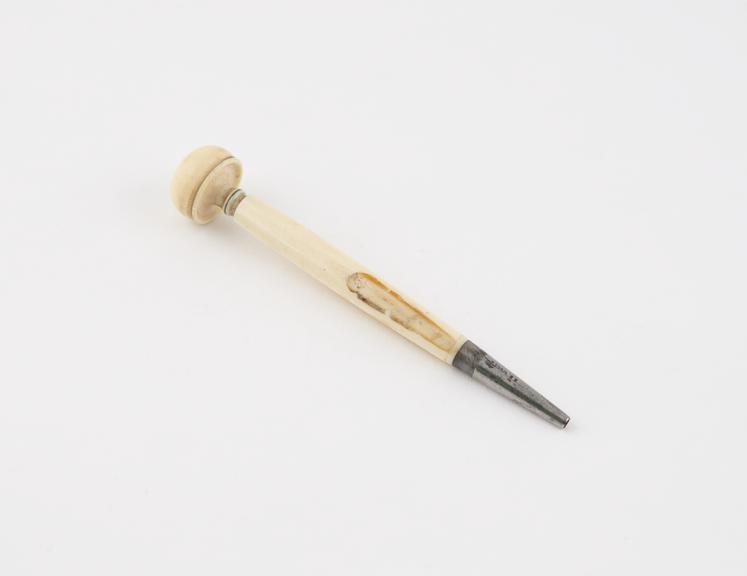 Hand drill, ivory with steel socket, by S.S