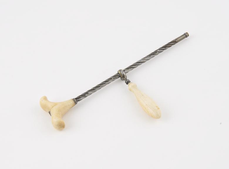 Archemedian hand drill, steel with ivory handle