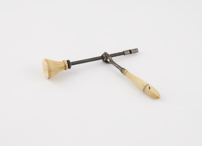 Archimedean dental drill, steel with ivory handles