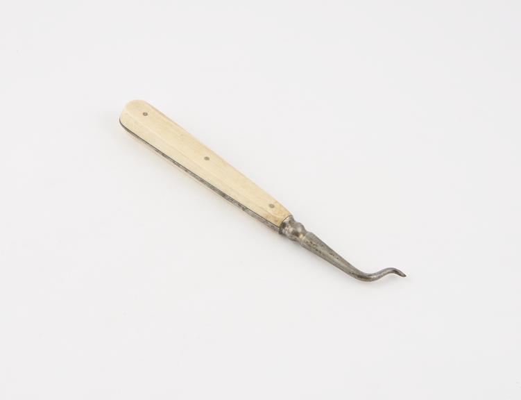 Dental enamel chisel, steel, with revitted ivory handle