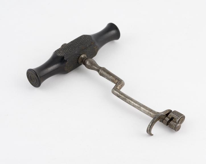 Dental key, double bend, steel with ebony handle, English