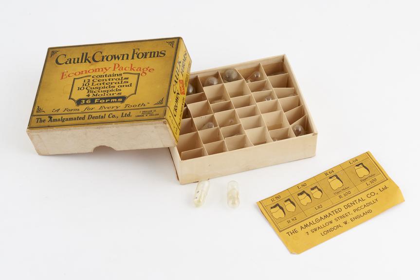 Boxed set of Caulk Crown forms, by the Amalgamated Dental Co