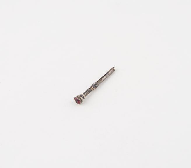 Pocket tooth pick, silver with topaz insert