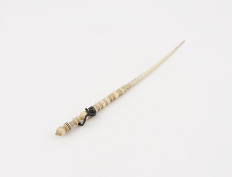 Dental probe, ivory, turned, probably English, 1801-1860