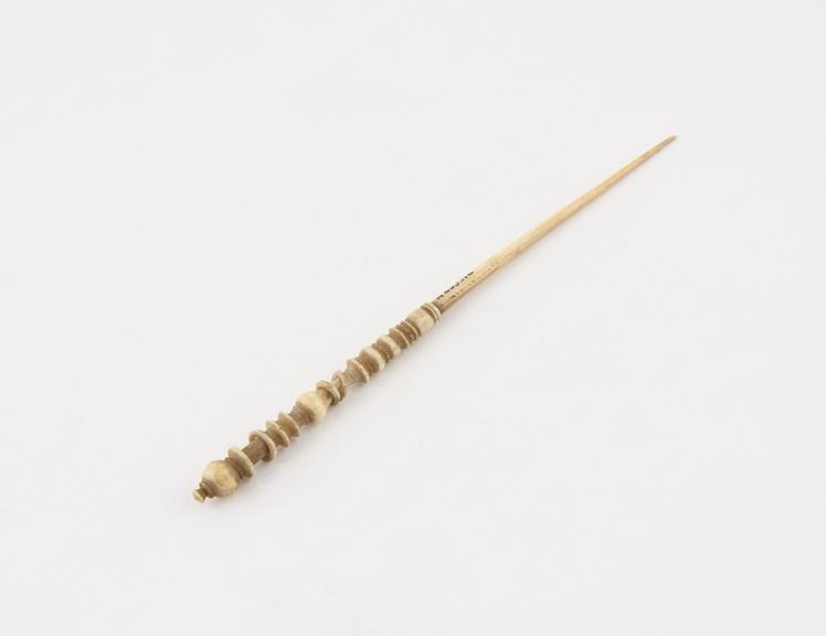 Dental probe, ivory, turned, probably English, 1801-1860