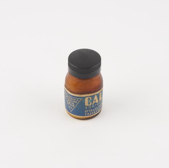 Bottle of `Calxyl' X-ray film developer, by Otto & Co