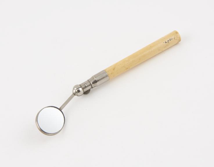 Dental mirror, nickel-plated brass with ivory handle