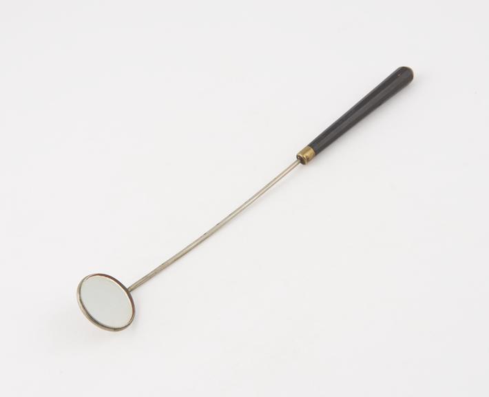 Dental mirror, ebony handle, nickel-plated brass frame