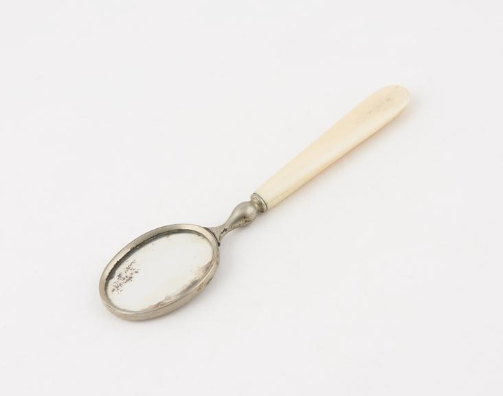 Dental mirror, ivory handle, German silver frame, English