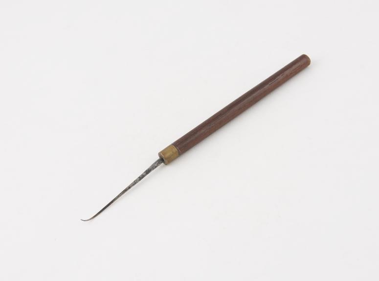 Dental probe, steel with wooden handle, probably English