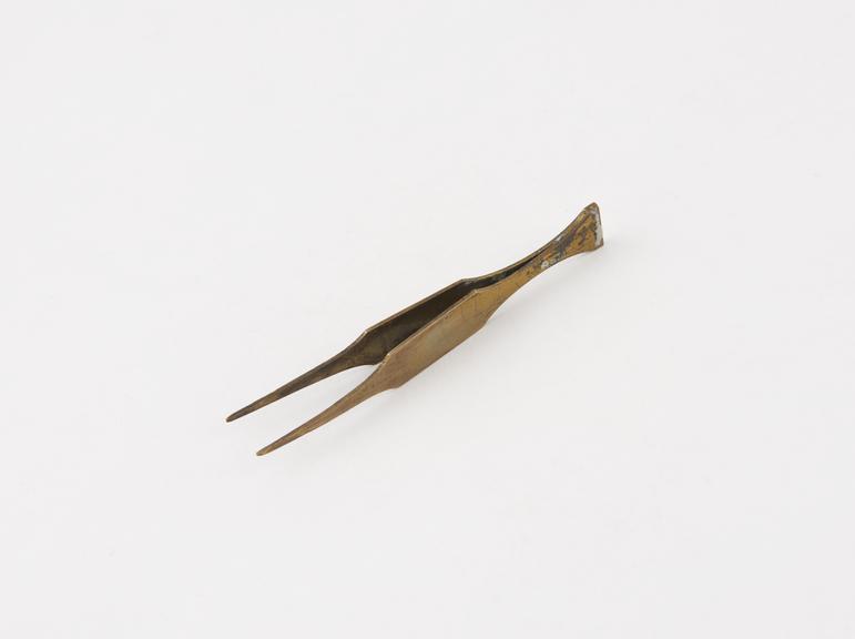 Tweezers, brass, possibly French, 1820-1870