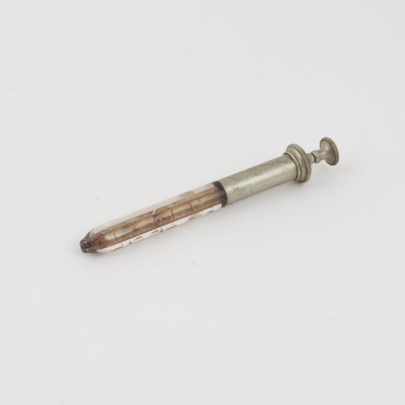 Coxeter's hypodermic syringe, glass and metal, English