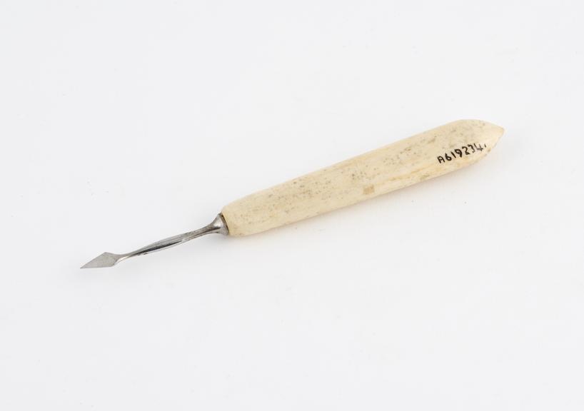 Dental descaler, steel with ivory handle, one of a set