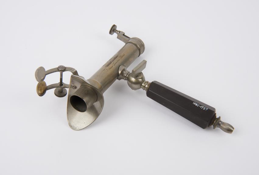 Bloch's pneumoscope, metal, with ebony handle