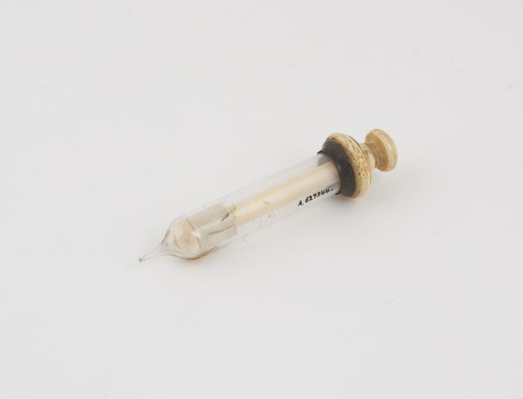 Glass and ivory syringe, piston-action, European, 1840-1920