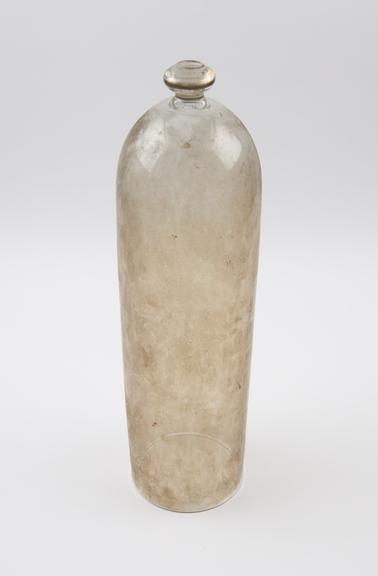 Clear glass bell jar, long cylindrical body, probably English