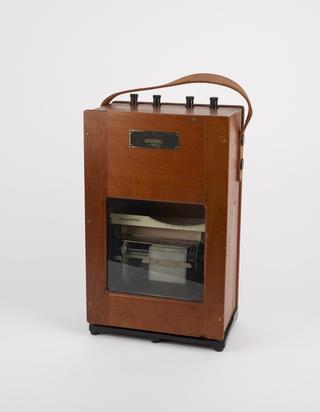 Recording milliammeter, part of automatic recording scanner for radio chromatograms, used by L. Young and A.R. Morrison, 1958