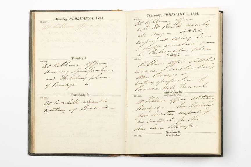 Pages 11 and 12 of the manuscript section of Robert Stephenson's diary