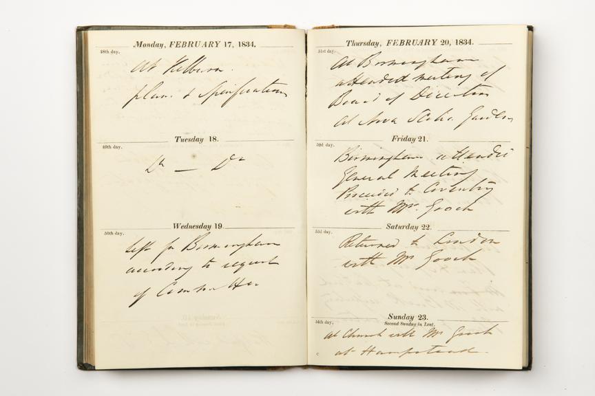 Pages 17 and 18 of the manuscript section of Robert Stephenson's diary
