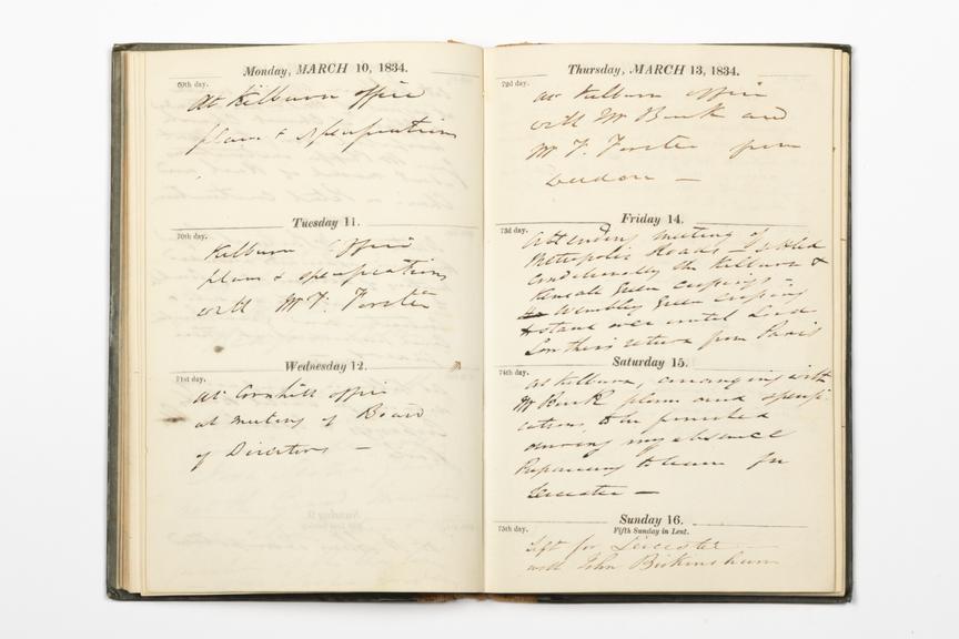 Pages 21 and 22 of the manuscript section of Robert Stephenson's diary