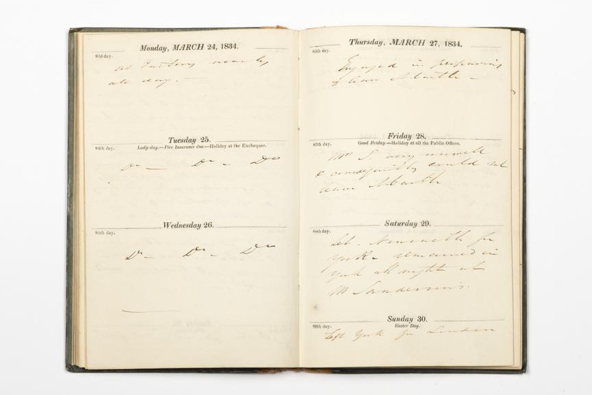 Pages 25 and 26 of the manuscript section of Robert Stephenson's diary