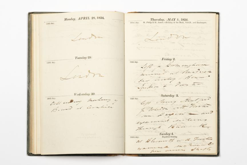 Pages 35 and 36 of the manuscript section of Robert Stephenson's diary