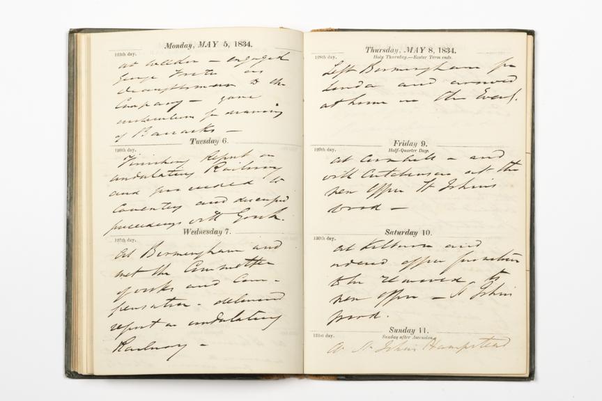 Pages 37 and 38 of the manuscript section of Robert Stephenson's diary