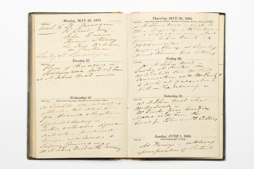 Pages 43 and 44 of the manuscript section of Robert Stephenson's diary