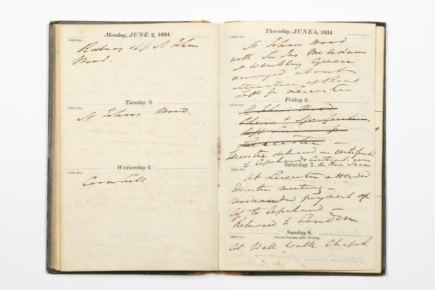 Pages 45 and 46 of the manuscript section of Robert Stephenson's diary