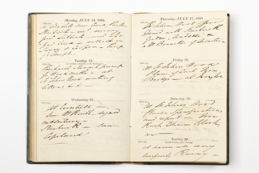 Pages 57 and 58 of the manuscript section of Robert Stephenson's diary